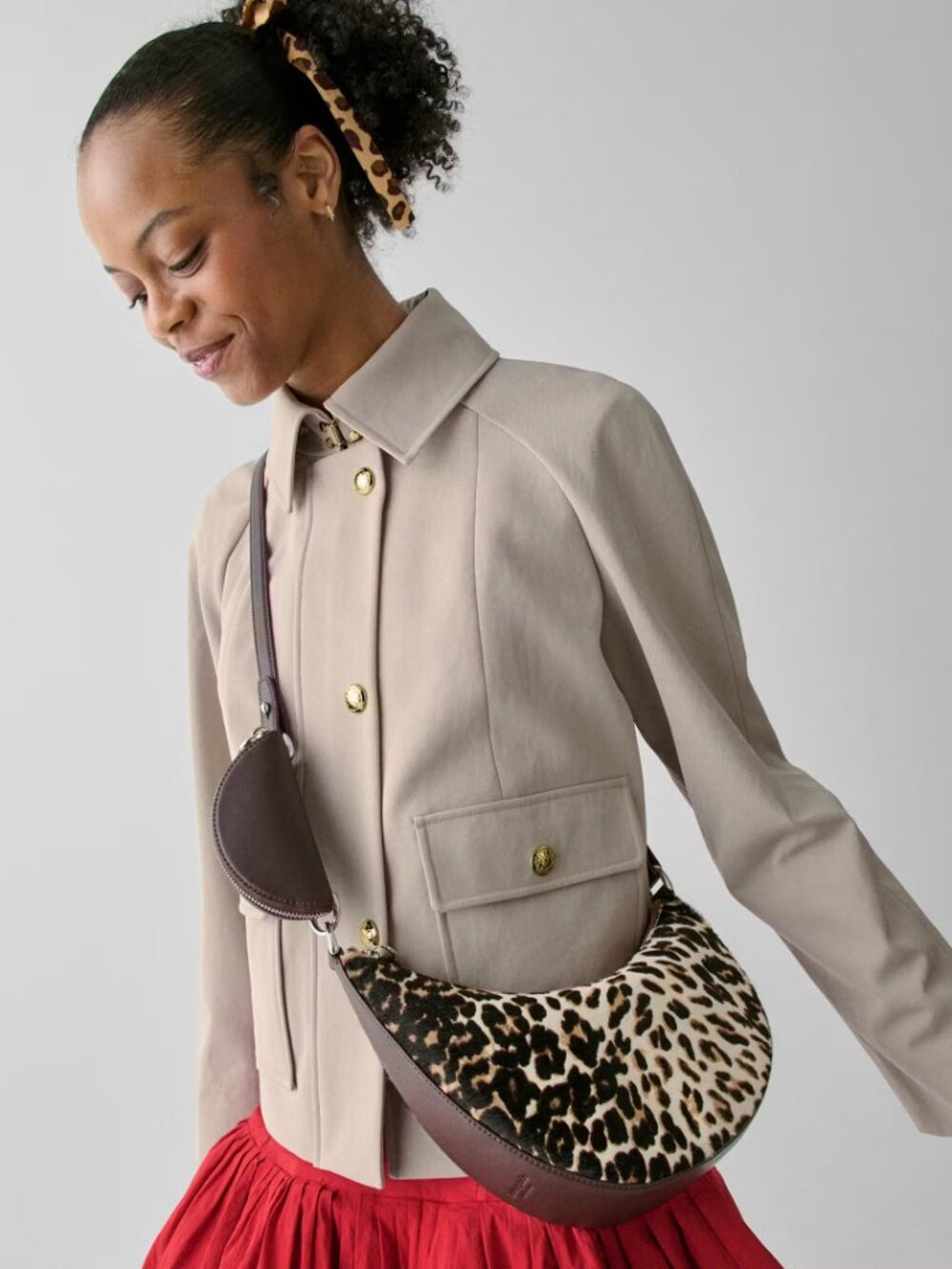 NEW Kate Spade Duo Bag in Leopard Haircalf Crossbody w/ Dark Brown leather trim - Picture 2 of 16